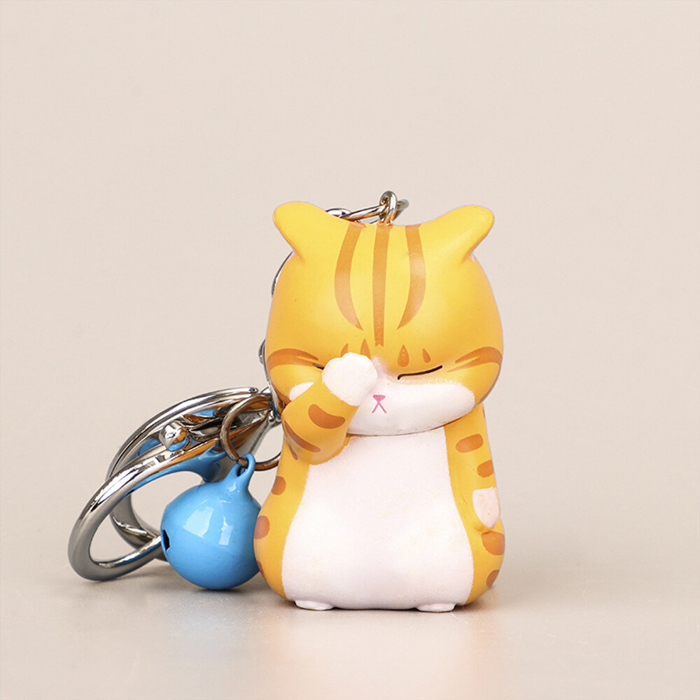 IIWEIKE Ornaments Gifts Fashion Jewelry Bell Car Key Charm Door Key Animal Keyrings Bag Decoration Chubby Kitten Shy Cat Keychains